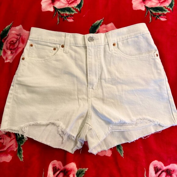 Levi’s High Rise Cutoff Denim Shorts Women’s Size 30 White Frayed Hem - Picture 1 of 10